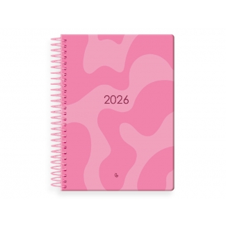 Liderpapel Syros - Agenda anual, tamaño 15 x 21 cm, impresión día página, tapa rígida, encuadernada con espiral, color rosa