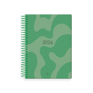 Liderpapel Syros - Agenda anual, tamaño 15 x 21 cm, impresión día página, tapa rígida, encuadernada con espiral, color verde