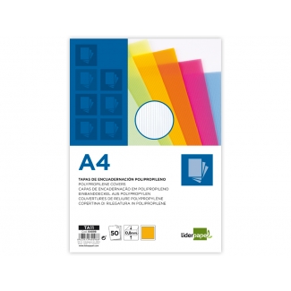 Liderpapel TA11 - Tapa de encuadernación, A4, polipropileno ondulado, 800 micras, color naranja, paquete de 50