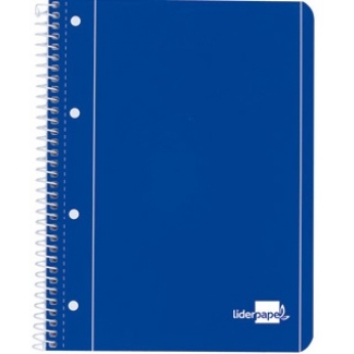 Liderpapel Tapa azul BE05- Bloc espiral, tamaño A4, tapa blanda, 80 hojas de 75 gr, rayado horizontal de 7 mm, con doble margen, microperforado, 4 taladros, color azul