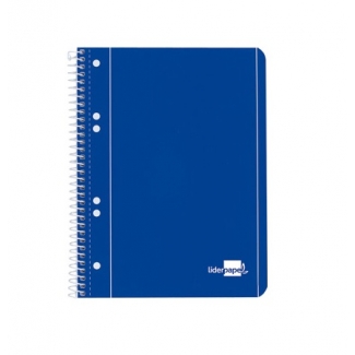 Liderpapel Tapa azul BJ03 - Bloc espiral, tamaño A5, tapa blanda, 80 hojas de 75 gr, cuadrícula de 5 mm, con doble margen, microperforado, 6 taladros, color azul