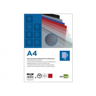 Liderpapel TE13 - Tapa de encuadernación, A4, polipropileno, 800 micras, color rojo opaco, paquete de 50