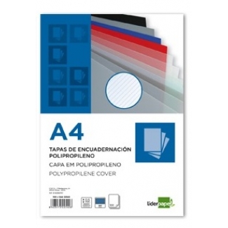 Liderpapel TE18 - Tapa de encuadernación, A4, polipropileno rayado, 500 micras, color azul, paquete de 50