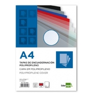 Liderpapel TE19 - Tapa de encuadernación, A4, polipropileno rayado, 500 micras, color rojo, paquete de 50