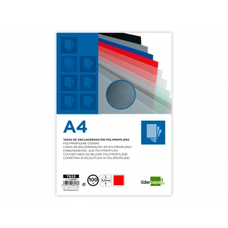 Liderpapel TE24 - Tapa de encuadernación, A4, polipropileno, 500 micras, color rojo opaco, paquete de 100