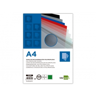 Liderpapel TE25 - Tapa de encuadernación, A4, polipropileno, 500 micras, color verde opaco, paquete de 100