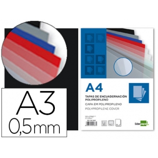 Liderpapel TE29 - Tapa de encuadernación, A3, polipropileno, 500 micras, color negro opaco, paquete de 100