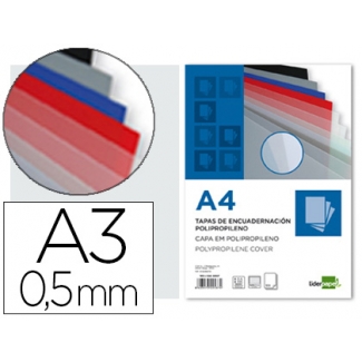 Liderpapel TE30 - Tapa de encuadernación, A3, polipropileno, 500 micras, transparente, paquete de 100