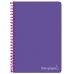 Liderpapel Witty BF37 - Bloc espiral, tamaño folio, tapa dura, 80 hojas de 90 gr, cuadrícula de 4 mm, con margen, color violeta