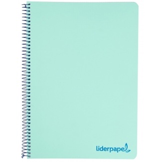 Liderpapel Wonder BA17 - Bloc espiral, tamaño A4, tapa de plástico, 120 hojas de 90 gr, cuadrícula de 5 mm, sin margen, microperforado, 4 taladros, color verde