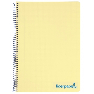 Liderpapel Wonder BA20 - Bloc espiral, tamaño A4, tapa de plástico, 120 hojas de 90 gr, cuadrícula de 5 mm, sin margen, microperforado, 4 taladros, color amarillo