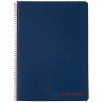 Liderpapel Wonder BA86 - Bloc espiral, tamaño A4, tapa de plástico, 120 hojas de 90 gr, cuadrícula de 5 mm, sin margen, microperforado, 4 taladros, color azul marino