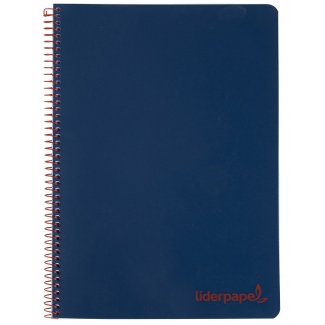 Liderpapel Wonder BA86 - Bloc espiral, tamaño A4, tapa de plástico, 120 hojas de 90 gr, cuadrícula de 5 mm, sin margen, microperforado, 4 taladros, color azul marino