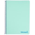 Liderpapel Wonder BJ16 - Bloc espiral, tamaño A5, tapa de plástico, 120 hojas de 90 gr, cuadrícula de 5 mm, sin margen, microperforado, 6 taladros, color verde