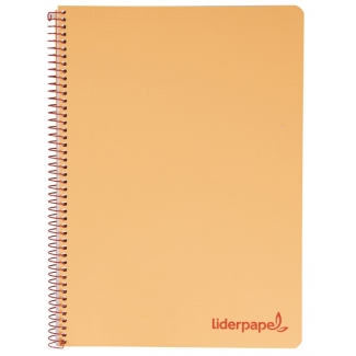 Liderpapel Wonder BJ17 - Bloc espiral, tamaño A5, tapa de plástico, 120 hojas de 90 gr, cuadrícula de 5 mm, sin margen, microperforado, 6 taladros, color naranja