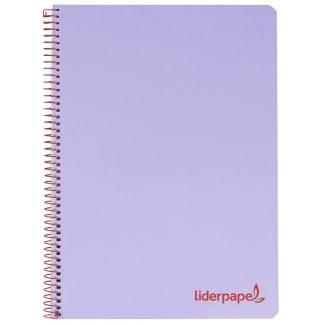 Liderpapel Wonder BJ18 - Bloc espiral, tamaño A5, tapa de plástico, 120 hojas de 90 gr, cuadrícula de 5 mm, sin margen, microperforado, 6 taladros, color violeta