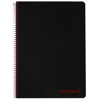 Liderpapel Wonder TH62 - Bloc espiral, tamaño A4, tapa de plástico, 80 hojas de 90 gr, cuadrícula de 4 mm, con margen, color negro