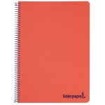 Liderpapel Wonder TH65 - Bloc espiral, tamaño A4, tapa de plástico, 80 hojas de 90 gr, cuadrícula de 4 mm, con margen, color rojo