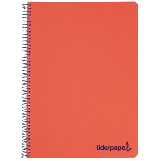 Liderpapel Wonder TH65 - Bloc espiral, tamaño A4, tapa de plástico, 80 hojas de 90 gr, cuadrícula de 4 mm, con margen, color rojo