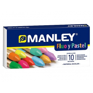 Manley MNC00044 - Ceras blandas, caja de 10 colores, fluorescentes y pastel