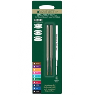 Monteverde M132-BK - Recambio para bolígrafo, punta media, blíster de 2 unidades, color negro