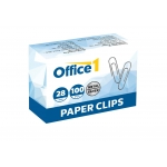 Office 1 1090100012 - Clips metálicos, niquelados, nº 1,5 de 28 mm, caja de 100