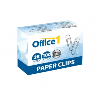 Office 1 1090100012 - Clips metálicos, niquelados, nº 1,5 de 28 mm, caja de 100