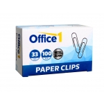 Office 1 1090100020 - Clips metálicos, niquelados, nº 2 de 33 mm, caja de 100