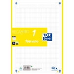 Oxford 400106621 - Recambio para carpeta de anillas, tamaño A4, 100 hojas de 90 gr, 4 taladros, cuadrícula de 5 mm, amarillo