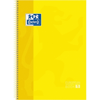 Oxford European Book 1 - Bloc espiral, tamaño A4, tapa dura, 80 hojas de 90 gr, cuadrícula de 5 mm, sin margen, microperforado, 4 taladros, color amarillo