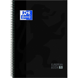 Oxford European Book 1 - Bloc espiral, tamaño A4, tapa dura, 80 hojas de 90 gr, cuadrícula de 5 mm, sin margen, microperforado, 4 taladros, color negro