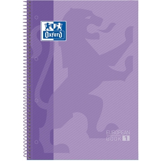 Oxford European Book 1 - Bloc espiral, tamaño A4, tapa dura, 80 hojas de 90 gr, cuadrícula de 5 mm, sin margen, microperforado, 4 taladros, color lila