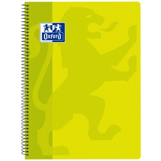 Oxford Classic - Bloc espiral, tamaño folio, tapa de polipropileno, 80 hojas de 90 gr, cuadrícula de 4 mm, con margen, color lima