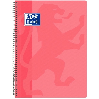 Oxford Classic - Bloc espiral, tamaño folio, tapa de polipropileno, 80 hojas de 90 gr, cuadrícula de 4 mm, con margen, color rosa chicle
