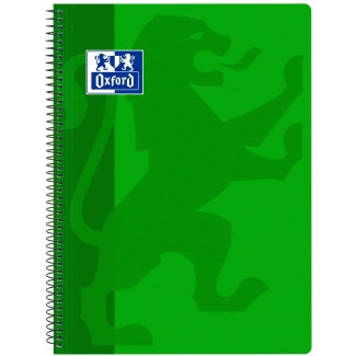 Oxford Classic - Bloc espiral, tamaño folio, tapa de polipropileno, 80 hojas de 90 gr, cuadrícula de 4 mm, con margen, color verde