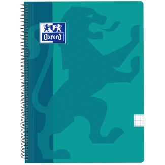 Oxford Classic - Bloc espiral, tamaño folio, tapa de polipropileno, 80 hojas de 90 gr, cuadrícula de 4 mm, con margen, color verde menta