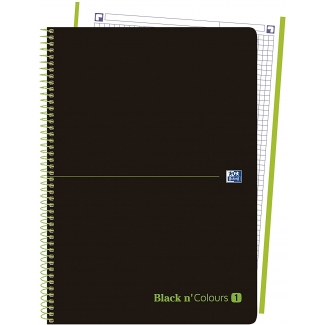 Oxford European Book 1 Black N´colours - Bloc espiral, tamaño A4+, tapa de plástico, 80 hojas de 90 gr, cuadrícula de 5 mm, sin margen, microperforado, 4 taladros, color negro