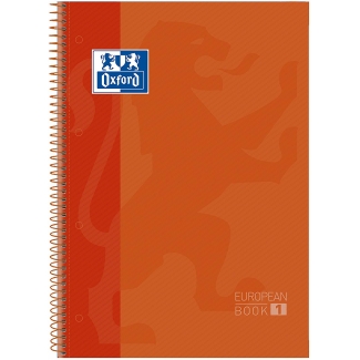 Oxford European Book 1 - Bloc espiral, tamaño A4, tapa dura, 80 hojas de 90 gr, cuadrícula de 5 mm, sin margen, microperforado, 4 taladros, color naranja