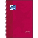 Oxford European Book 1 - Bloc espiral, tamaño A4, tapa dura, 80 hojas de 90 gr, cuadrícula de 5 mm, sin margen, microperforado, 4 taladros, color rojo
