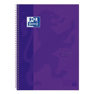 Oxford European Book 1 Touch - Bloc espiral, tamaño A4+, tapa dura, 80 hojas de 90 gr, cuadrícula de 5 mm, sin margen, microperforado, 4 taladros, color lila