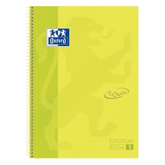 Oxford European Book 1 Touch - Bloc espiral, tamaño A4+, tapa dura, 80 hojas de 90 gr, cuadrícula de 5 mm, sin margen, microperforado, 4 taladros, color lima