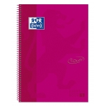 Oxford European Book 1 Touch - Bloc espiral, tamaño A4+, tapa dura, 80 hojas de 90 gr, cuadrícula de 5 mm, sin margen, microperforado, 4 taladros, color rosa frambuesa