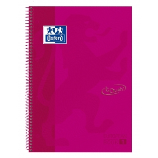 Oxford European Book 1 Touch - Bloc espiral, tamaño A4+, tapa dura, 80 hojas de 90 gr, cuadrícula de 5 mm, sin margen, microperforado, 4 taladros, color rosa frambuesa