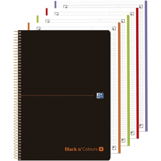 Oxford European Book 4 Black N´colours - Bloc espiral, tamaño A4+, tapa de plástico, 80 hojas de 90 gr, cuadrícula de 5 mm, sin margen, microperforado, 4 taladros