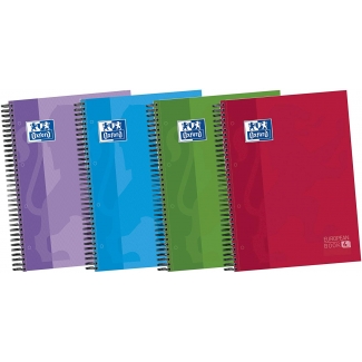 Oxford European Book 4 - Bloc espiral, tamaño A4, tapa dura, 120 hojas de 90 gr, cuadrícula de 5 mm, sin margen, microperforado, 4 taladros, 3 separadores, colores surtidos