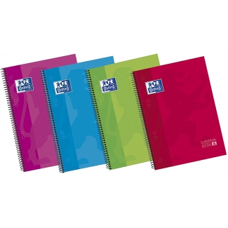 Oxford European Book 4 - Bloc espiral, tamaño A5, tapa extradura, 120 hojas de 90 gr, cuadrícula de 5 mm, sin margen, microperforado, 6 taladros, colores surtidos