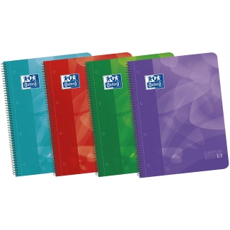 Oxford European Book 5 - Bloc espiral, tamaño A4, tapa de plástico, 120 hojas de 90 gr, cuadrícula de 5 mm, sin margen, microperforado, colores surtidos