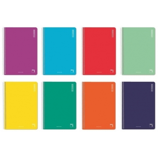 Pacsa Basic 16418 - Bloc espiral, tamaño folio, tapa blanda, 80 hojas de 60 gr, cuadrícula de 4 mm, con margen, colores surtidos