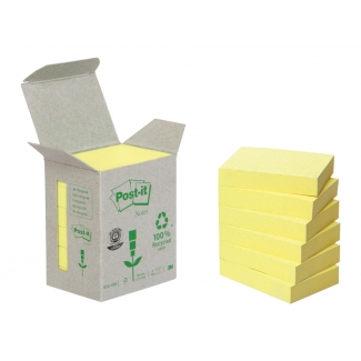 Post-it 653 - Bloc de notas adhesivas recicladas, 38 x 51 mm, color amarillo, pack de 24 blocs de 100 hojas