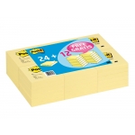 Post-it 654 - Bloc de notas adhesivas, 76 x 76 mm, color amarillo, pack promocional de 24 + 12 blocs de 100 hojas